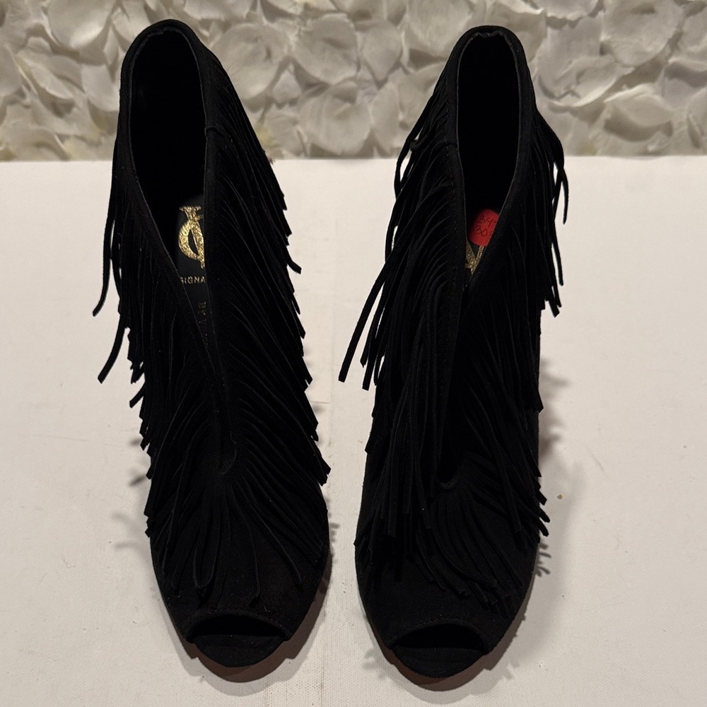 Vince Camuto Black Fringe Ankle Booties